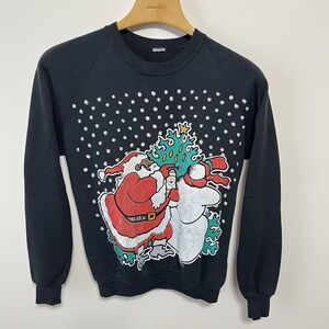 Vintage Black Santa Christmas Sweatshirt African American Size Small 90s Retro